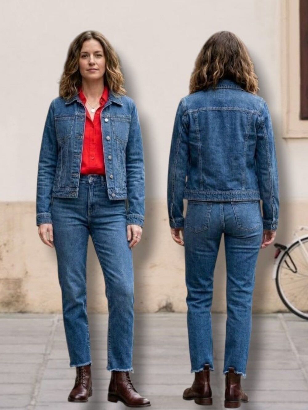 BERSHKA Women's Dark Wash Denim Classic Trucker Jacket